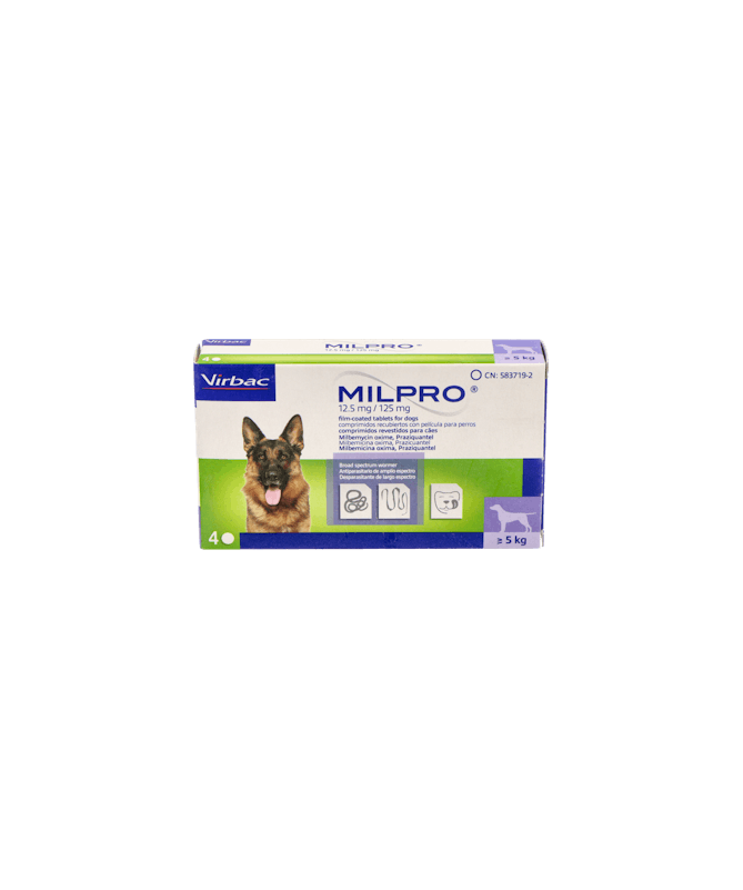 MILPRO PERRO 12.5/125 MG 4 COMP VIRBAC – foto del producto cada milpro perro MILPRO PERRO 12.5/125 MG 4 COMP VIRBAC – foto del producto cada milpro perro
