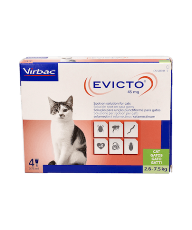 EVICTO 45 MG GATOS 2.6-7.5 KG 4PI VIRBAC – foto del producto cada evicto gatos