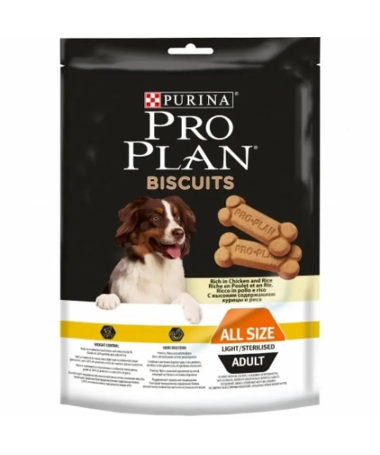 PRO PLAN CANINE ADULT BISCUITS LIGHT CAJA 4X400GR – foto del producto sulfato harina trigo