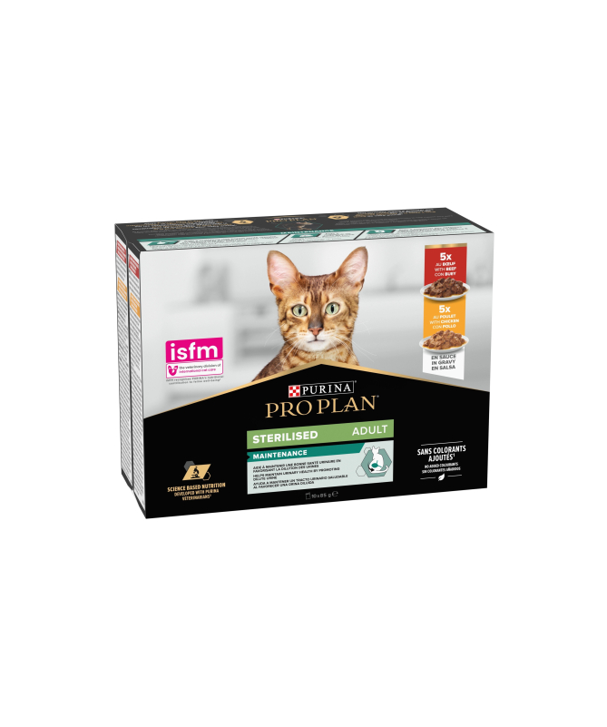 PRO PLAN FELINE STERILISED POLLO 26X85GR – foto del producto sulfato subproductos vit