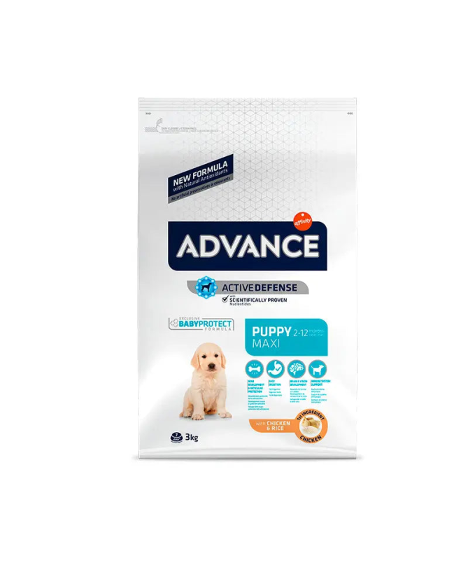 ADVANCE CANINE PUPPY MAXI POLLO ARROZ 3KG – foto del producto sulfato vitamina proteínas