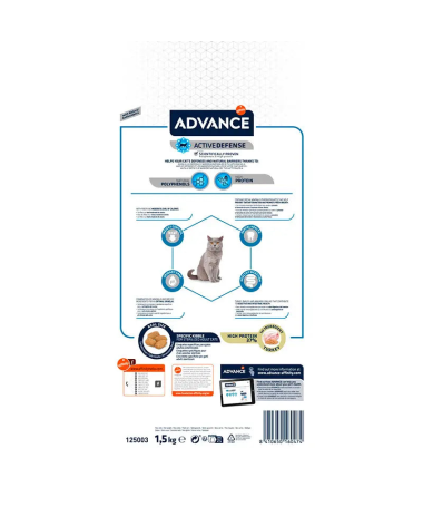 ADVANCE FELINE ADULT HAIRBALL PAVO 1 5KG – foto del producto proteínas vitamina sulfato