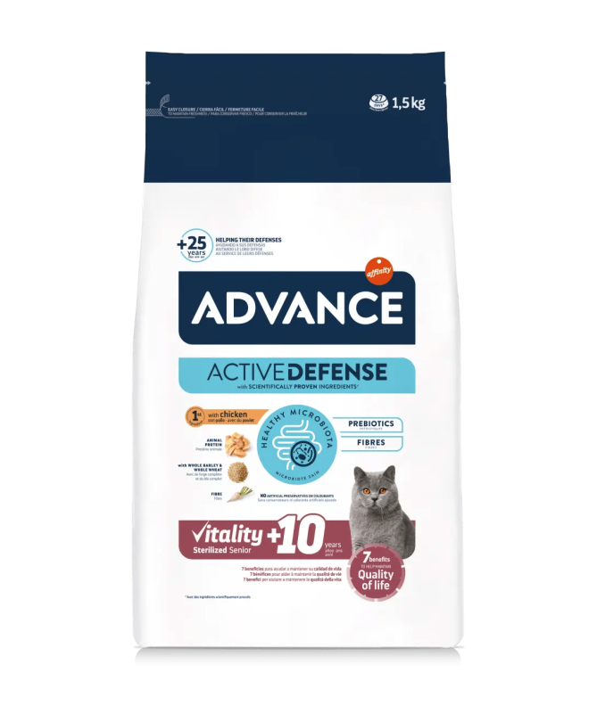 ADVANCE FELINE SENIOR 10 STERIL POLLO 1 5KG – foto del producto proteínas sulfato vitamina