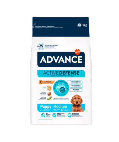 ADVANCE CANINE PUPPY MEDIUM POLLO ARROZ 12KG – foto del producto vitamina sulfato proteínas