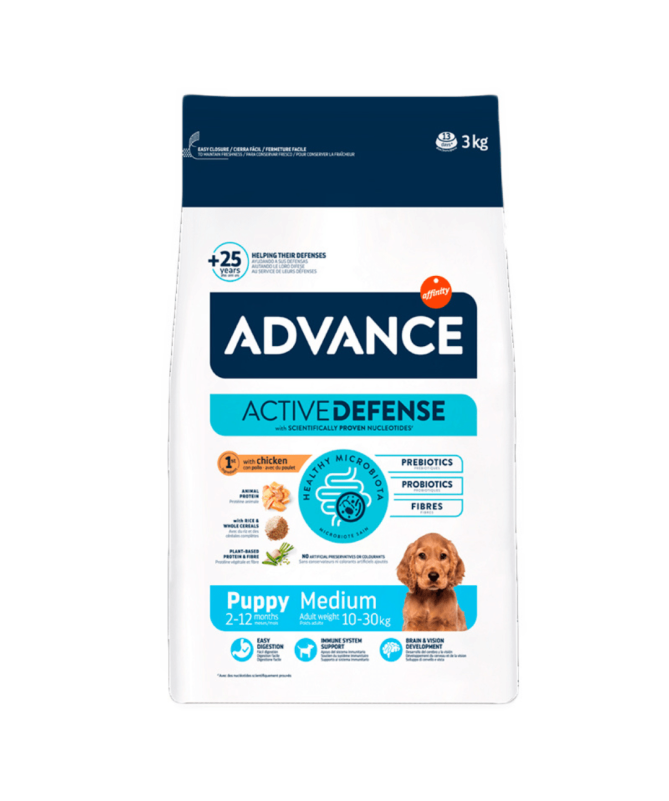ADVANCE CANINE PUPPY MEDIUM POLLO ARROZ 12KG – foto del producto vitamina sulfato proteínas