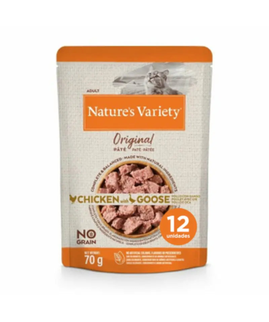 NATURES VARIETY FELINE ADULT PATE POLLO GANSO 12X70GR – foto del producto bruta pollo ganso