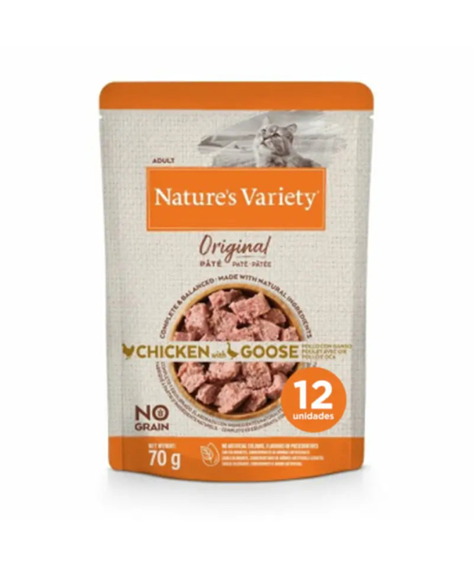 NATURES VARIETY FELINE ADULT PATE POLLO GANSO 12X70GR – foto del producto bruta pollo ganso