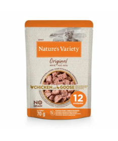 NATURES VARIETY FELINE ADULT PATE POLLO GANSO 12X70GR – foto del producto bruta pollo ganso