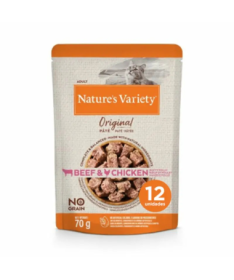 NATURES VARIETY FELINE ADULT PATE BUEY POLLO 12X70GR – foto del producto bruta buey pollo