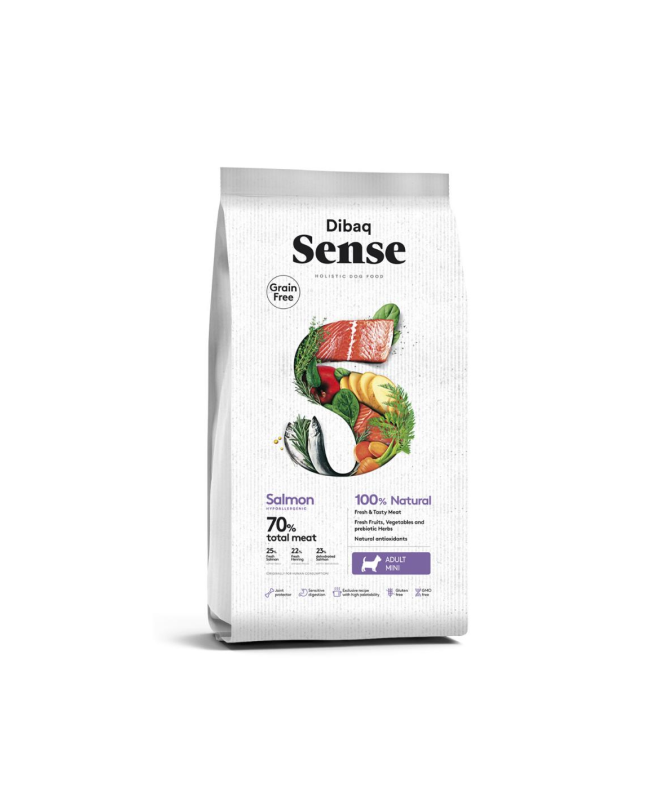 DIBAQ SENSE SALMON PERRO ADULTO MINI 2KG SG – foto del producto sulfato salmón naturales